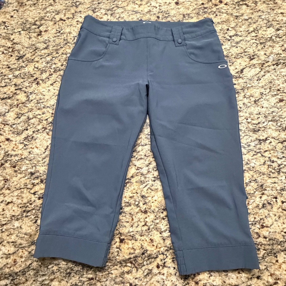 Oakley Womens Gray Performance Capri Pants Side Zip Active Golf Size 12 ws